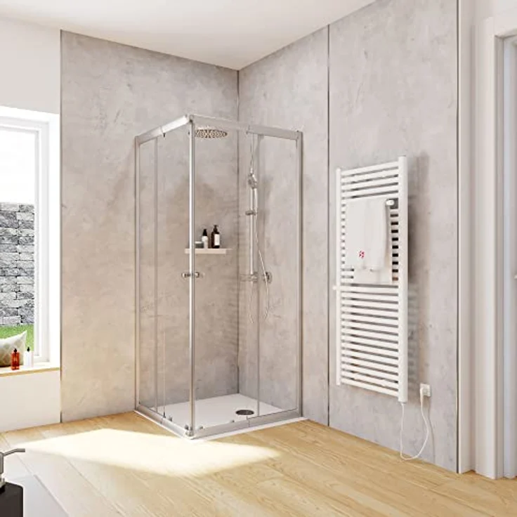Schulte Duschkabine Corner, Eckeinstieg mit Schiebetüren, 4mm ESG Sicherheitsglas, Höhe: 180 cm, 75 x 80 cm, Silberfarben, Klar hell – Bild 1