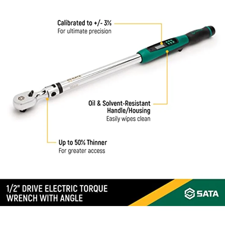 SATA 1/2' Elektronischer Drehmomentschlüssel mit Winkelfunktion, Digital 34-340 Nm, kalibriert, 72 Zahn Ratsche im Aufbewahrungskoffer – Bild 3