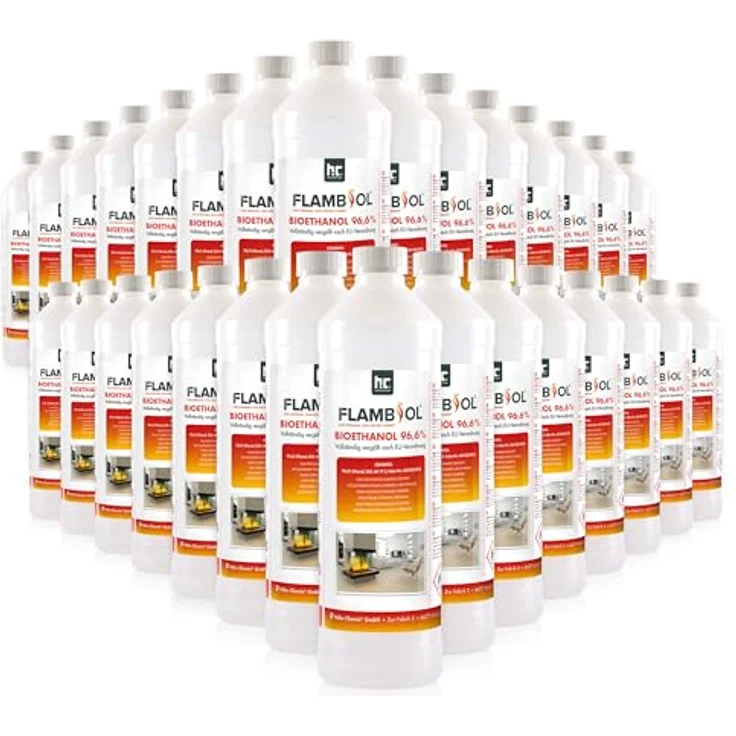 FLAMBIOL Bioethanol 96,6% Premium 30 x 1 L - Ethanol für Tischkamin, Kamin & Gartendeko für Draußen - Rauch- und Rußfrei - Aus Mais & Zuckerrüben – Bild 1