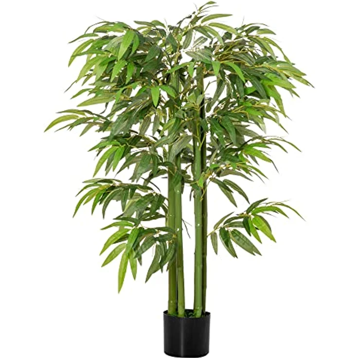 HOMCOM Kunstpflanze groß 140 cm Bambus im Topf, künstliche Pflanze für Wohnzimmer Schlafzimmer Büro Garten, pflegeleicht, grün – Bild 2