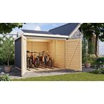 CHILLROI® Karibu Fahrradgarage aus nordischer Fichte für 4 Fahrräder, wetterfest, 4,6 m² Grundfläche, terragrau mit Solaranlage