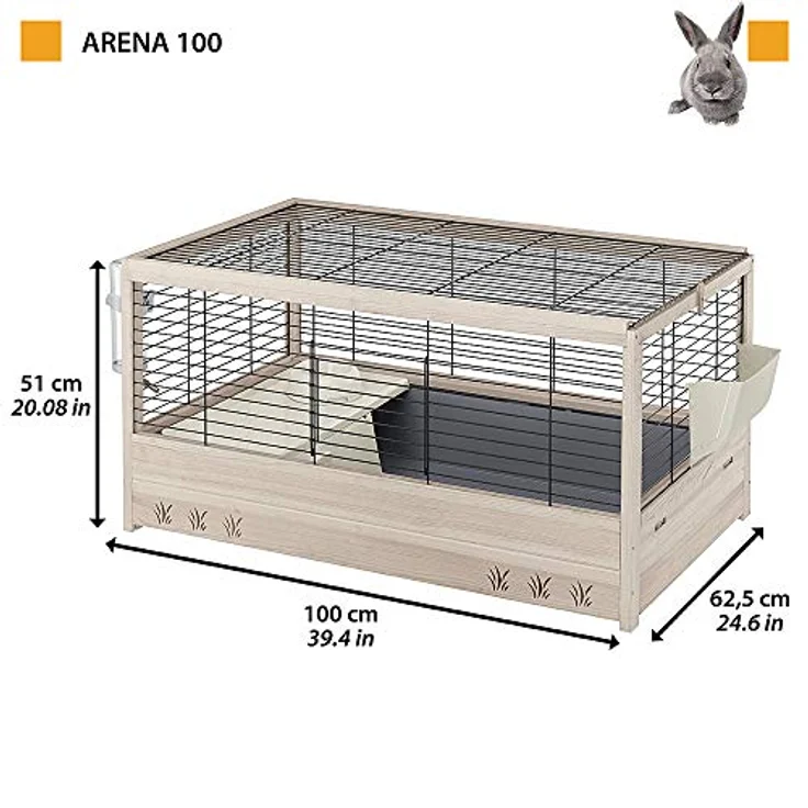 Ferplast Kaninchenkäfig aus FSC Holz ARENA 100, Meerschweinchen, Hasenheim Zubehör inklusive, 82 x 52 x h 46 cm. – Bild 2