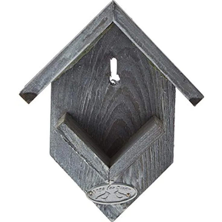 Esschert Design Vogelhaus, Vogelfutterhaus für Erdnussbutterglas, altes Holz Optik, ohne Erdnussbutter, ca. 15 cm x 13 cm x 19 cm