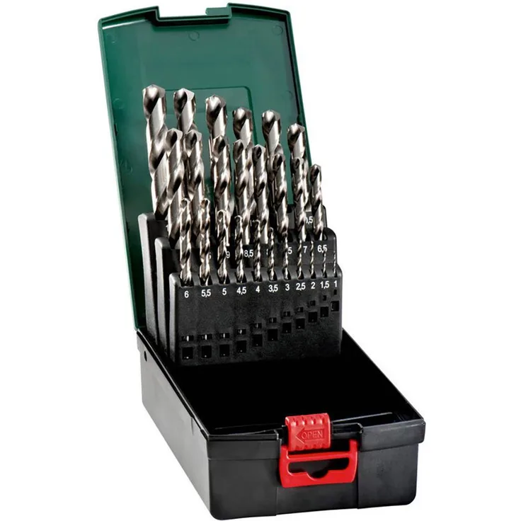 Metabo 627669000 Metall-Spiralbohrer-Set, 25-teilig, HSS-G, 1-13 mm, Kreuzanschliff 135°, Kunststoffkassette