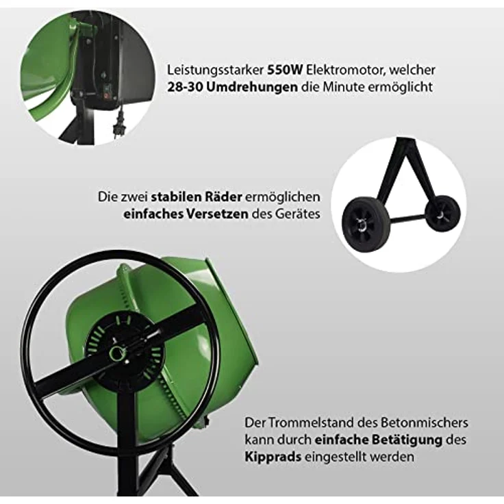 TRUTZHOLM Betonmischer TH-140L, 140 Liter, 550 W, 30 U/Min, stabil, ideal für Beton, Mörtel und Gips – Bild 5