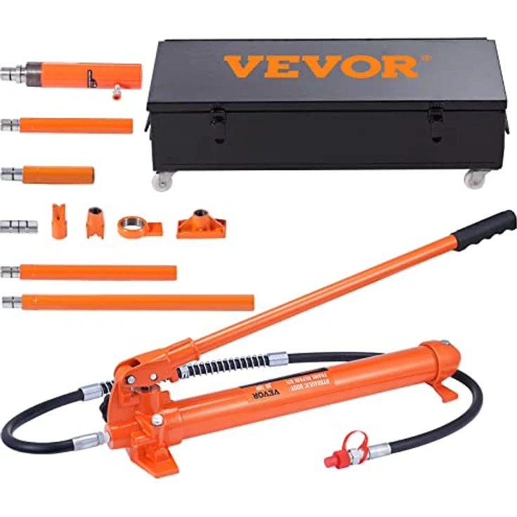 VEVOR Hydraulischer Wagenheber Luftpumpe 20 t, Lufthydraulischer Heber mit 145 mm Hub, inkl. 100/300/500 mm Verlängerungsstangen, robuster Transportkoffer, rot – Bild 1