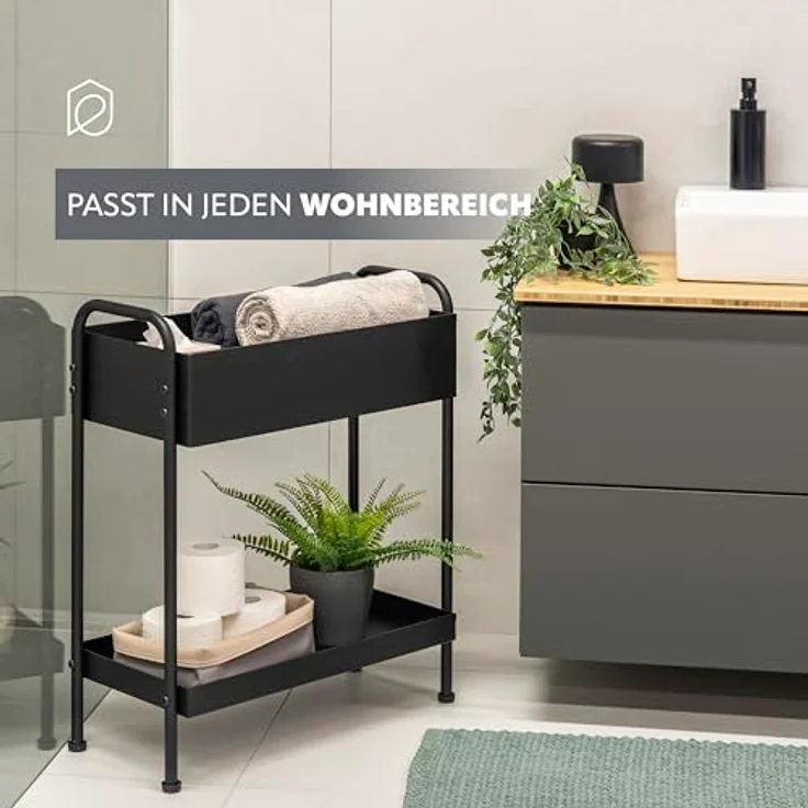 eluno Blumenständer, Metall schwarz, mit 2 Ablagen und höhenverstellbaren Füßen – Bild 6
