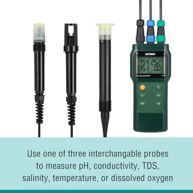 Extech EC700, 6-in-1 Wasserqualitätsmessgerät mit pH-Wert, Salinität und Leitfähigkeit, großes LCD-Display, 99 Speicherplätze – Bild 3