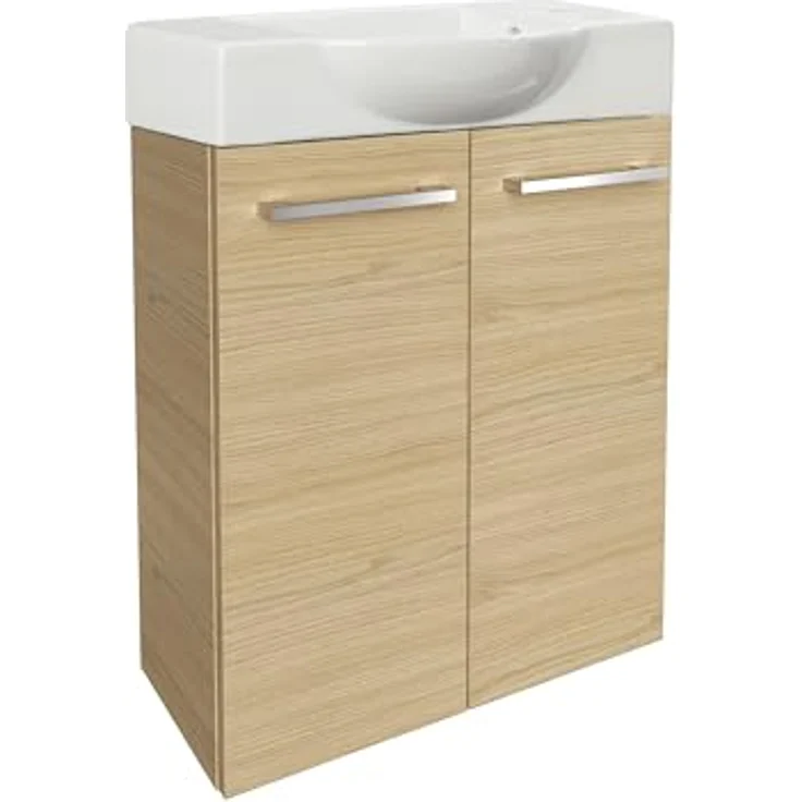 FACKELMANN SBC B. STYLE Gäste WC Set 2-teilig, Waschbecken mit Keramik und Waschtischunterschrank, 55 cm, Braun hell – Bild 1