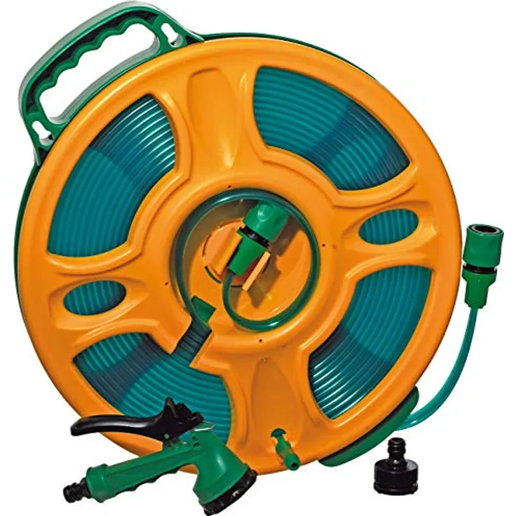 YACHTICON 3-Kammer Flachschlauch 15m, praktischer Flachschlauch mit drehbarer Schlauchtrommel und Tragegriff, geringes Gewicht von 2,3 kg