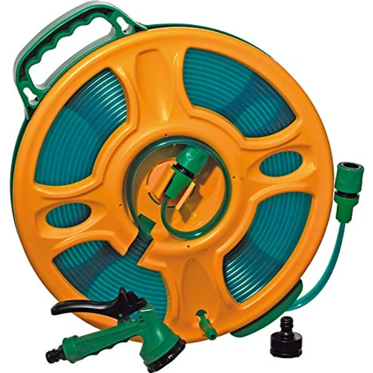 YACHTICON 3-Kammer Flachschlauch 15m, praktischer Flachschlauch mit drehbarer Schlauchtrommel und Tragegriff, geringes Gewicht von 2,3 kg – Bild 1