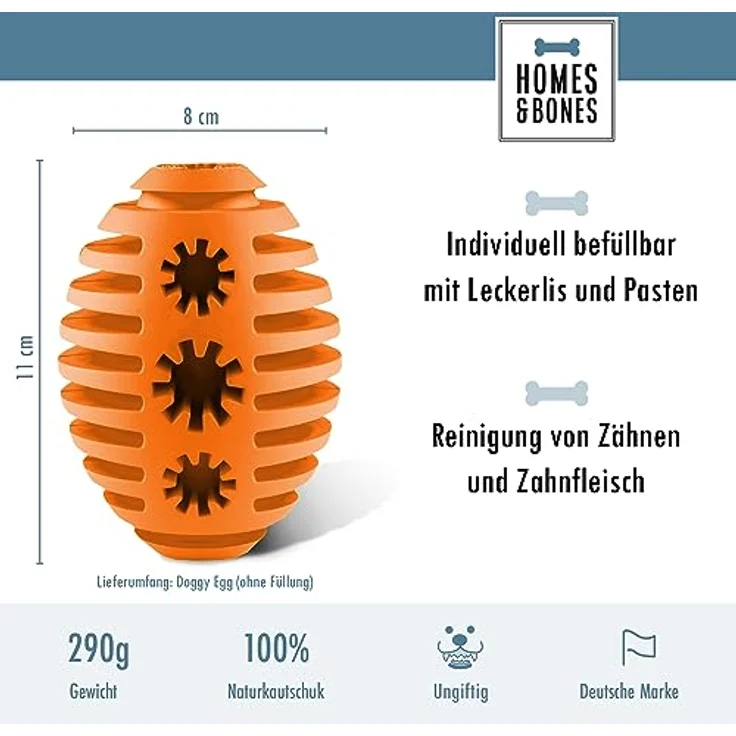 Homes&Bones Doggy Egg Hundespielzeug befüllbar aus Naturkautschuk zur Hundebeschäftigung als Futterball, Wurfspielzeug & Intelligenzspielzeug für mittlere bis große Hunde orange – Bild 3