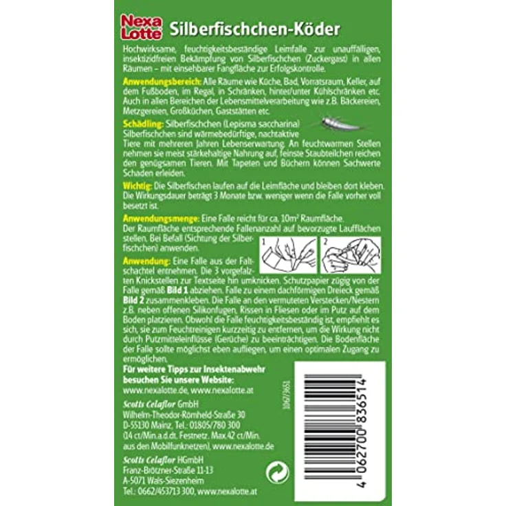 Nexa-Lotte Silberfischchen Köder 3 Stück Silberfisch Leimfalle geruchlos – Bild 2