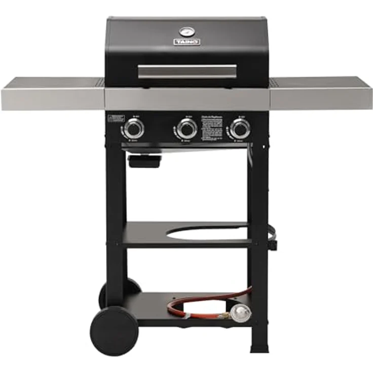 TAINO WABAYA 3+0 Gasgrill Grillwagen 2 Brenner Keramik Sear-Burner Piezo-Zündung Thermometer Warmhalterost Schwarz Matt – Bild 4