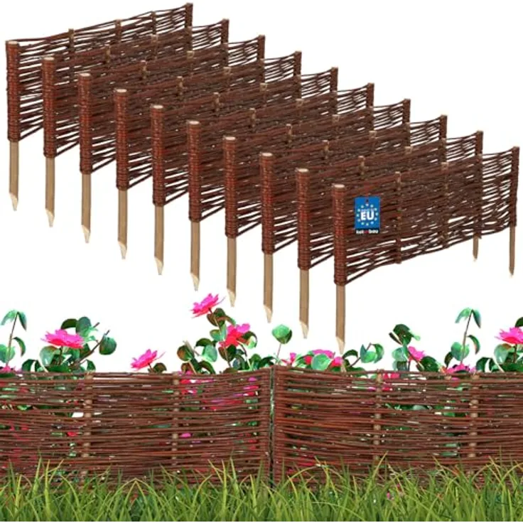 KOTARBAU® 10er Set Weidenzaun 60 x 20 cm, flexible Beetbegrenzung aus hochwertiger Weide, braun