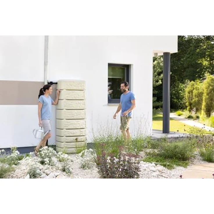 Graf 4Rain Regentonne Wand-Tank SLIM Stone Dekor 500L sandbeige, Stilvolle Steinoptik, inkl. Auslaufhahn – Bild 3