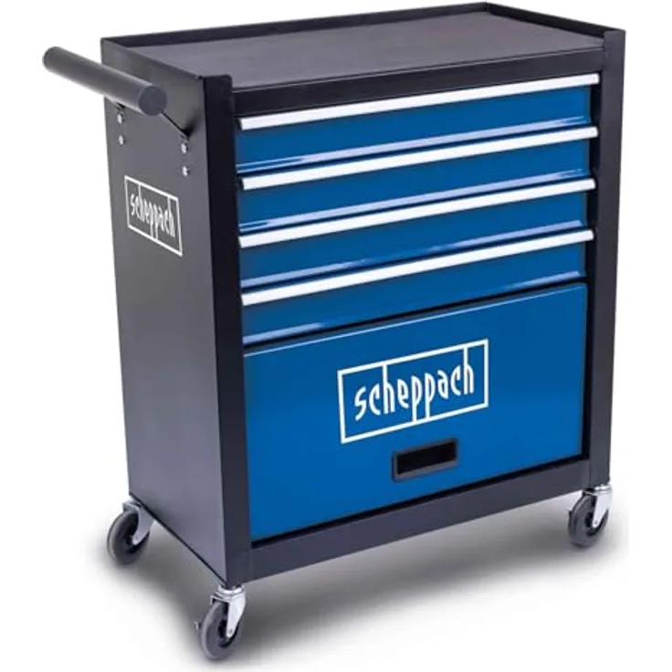 Scheppach Werkstattwagen 'TW1300', 33 x 75,5 x 62,6 cm, mit 4 schwenkbaren Rollen und 120 kg Tragfähigkeit, platzsparend und mit Antirutschmatte in den Schubladen