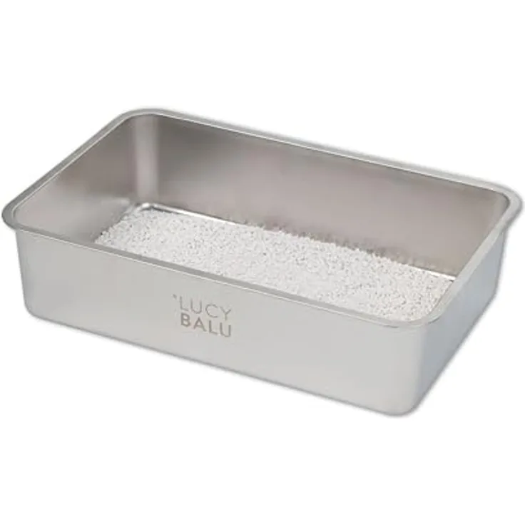 LucyBalu® STEELOO Edelstahl Katzenklo geruchsfrei | XXL-Katzentoilette aus Edelstahl | offenes Katzenklo für Einstieg von Oben | modernes hop-in Katzen Klo ohne Deckel | Katzen WC | Edelstahl Wanne