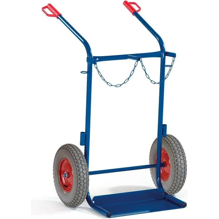 Rollcart Stahlflaschenkarre, Transportwagen mit Kettensicherung, pulverbeschichtet enzianblau, Tragkraft 150 kg, für 2x 40-50 Liter Flaschen
