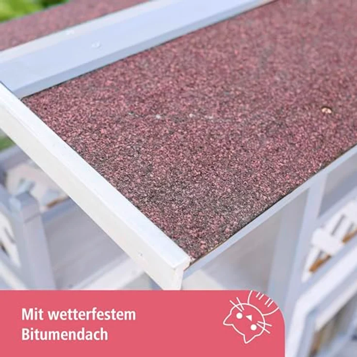 Kerbl Katzenhaus Lodge Ontario, 2-stöckig mit Schwingtüre und Bitumendach, wetterfest 77 cm x 50 cm x 73 cm – Bild 2