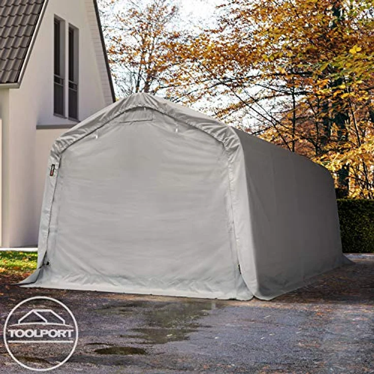 TOOLPORT Garagenzelt Carport 3,3 x 6,0 m PRIMEtex Plane, mobile Garage aus stabilem Stahlrohr mit geprüfter Statik, grau – Bild 2