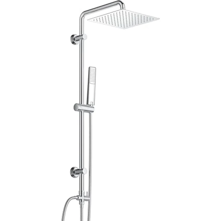 Görbach Regendusche Duschsystem, 20x20cm Edelstahl Kopfbrause mit verstellbarer Duschstange, Chrom – Bild 1