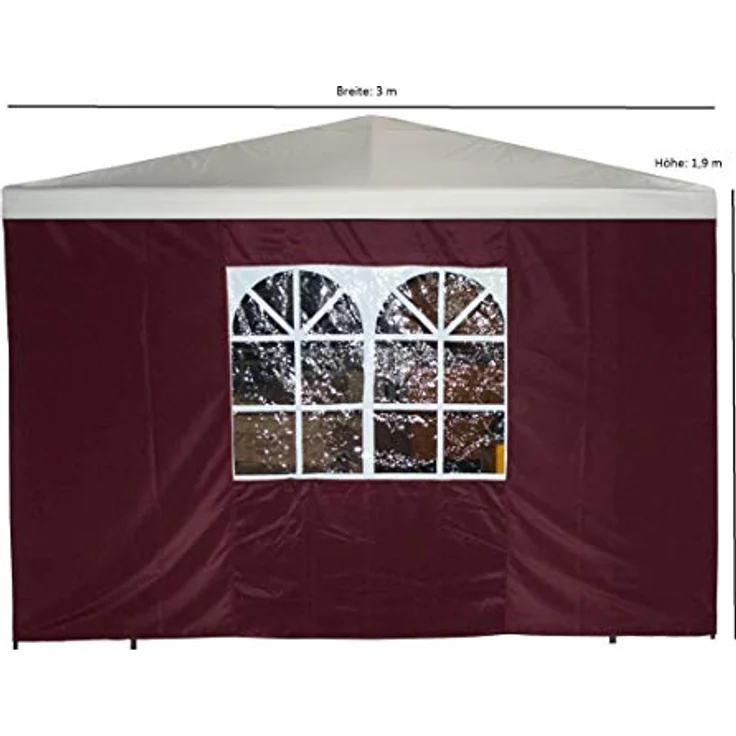 DEGAMO Pavillonseitenteil, 3x1,9 Meter, wasserabweisend aus Polyester in bordeaux rot, mit PVC-Fenster – Bild 2