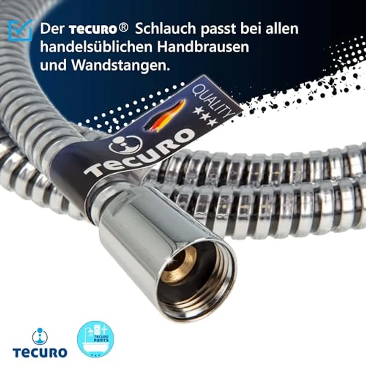tecuro Brauseschlauch Duschschlauch "ROYAL", 125 cm, 1/2 Zoll Drehkonusmutter x 1/2 Zoll Rändelmutter, metalleffekt, Made in Germany, inkl. Dichtungen – Bild 2