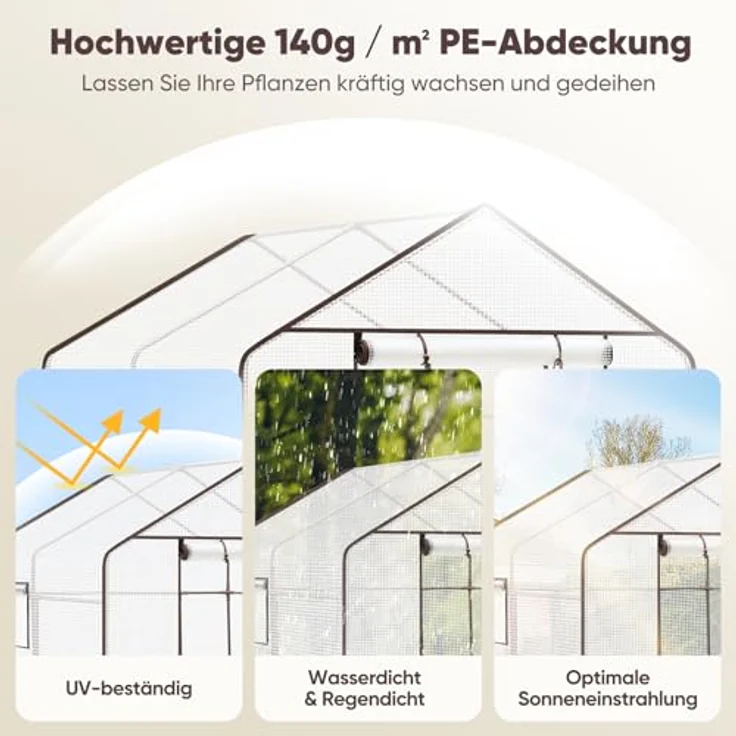 Gewächshaus mit 10 Ablagen - Frühbeet, 195x143x143 cm Tomatenhaus, Treibhaus - weiß – Bild 5