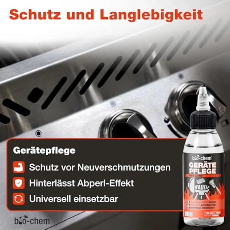 bio-chem Grill- und Backofen Reinigungsset 3-teilig, kraftvolle Grillreiniger für Edelstahl, Gusseisen und Aluminium, Made in DE – Bild 5