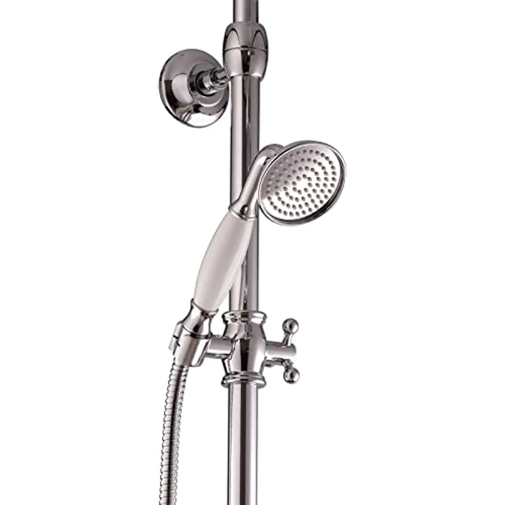 PaulGurkes PGCLASSIC-L1 Duscharmatur, Messing mit hochwertiger Verchromung, 2-Wege Umsteller für Regendusche & Handbrause, schwenkbar und höhenverstellbar – Bild 4