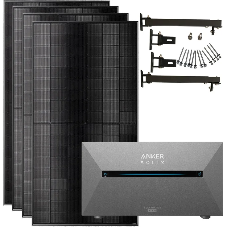 Anker SOLIX 2000W Balkonkraftwerk, 4×500W SolarSpace Module mit Halterung für Flachdach, IP65, erweiterbare 9,6 kWh Batterie