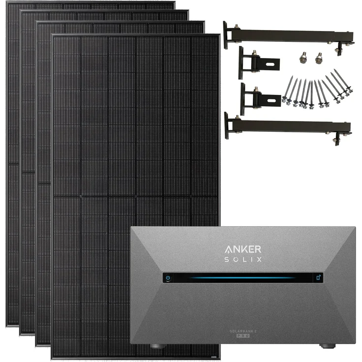 Anker SOLIX 2000W Balkonkraftwerk, 4×500W SolarSpace Module mit Halterung für Flachdach, IP65, erweiterbare 9,6 kWh Batterie