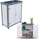 Melko Gartenschrank Weiß/Grau Geräteschrank Gerätehaus Gartenschuppen mit 2 Türen Aufbewahrungsschrank