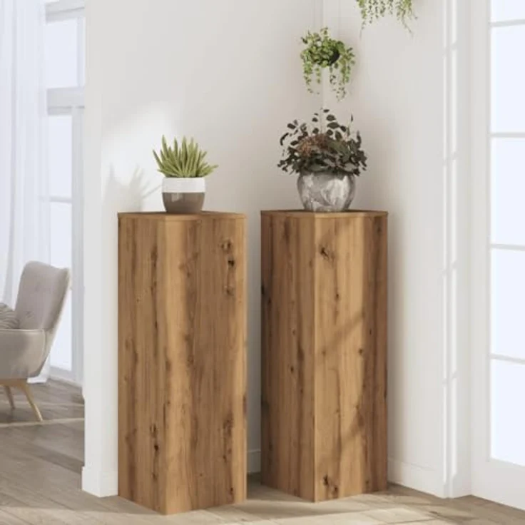 vidaXL Blumenständer Blumenständer Pflanzenständer 2 Stk Artisan-Eiche 33x33x100 cm Holzwerkstoff, Robust und langlebig, Zeitloses Design – Bild 3