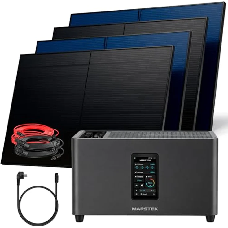 SUNNIVA® 2000W Balkonkraftwerk MARSTEK Jupiter C + Plus, 2,56 kWh Speicher, BIFAZIAL FULLBLACK, Komplettset mit 4x 500W N-Type Glas-Glas Bifacial – Bild 1