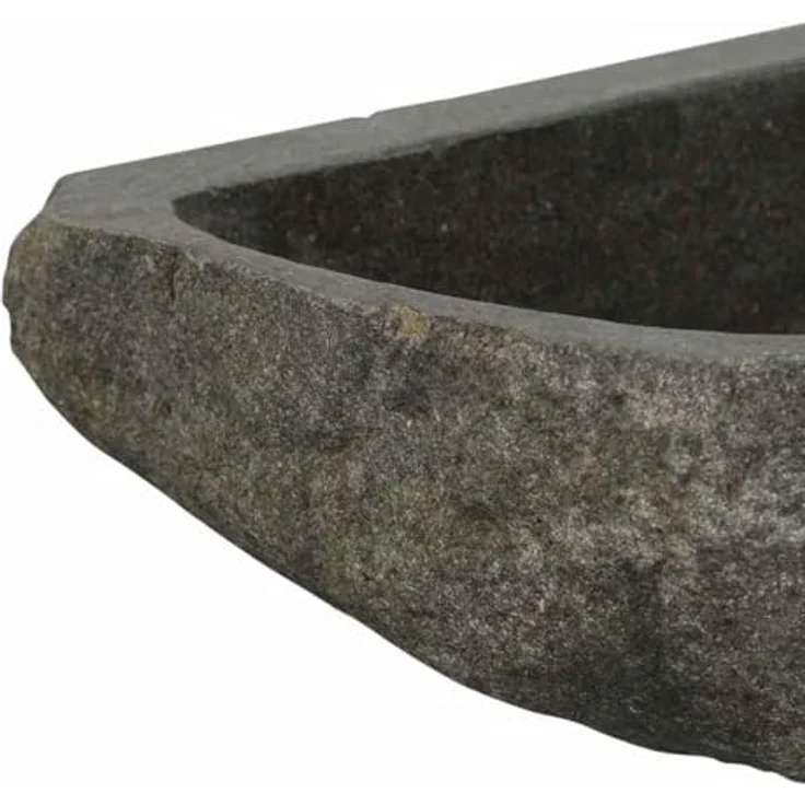 vidaXL Waschbecken Wandhängende Ecke Waschschüssel aus Flussstein, Grau, 37 x 37 x 12 cm – Bild 6