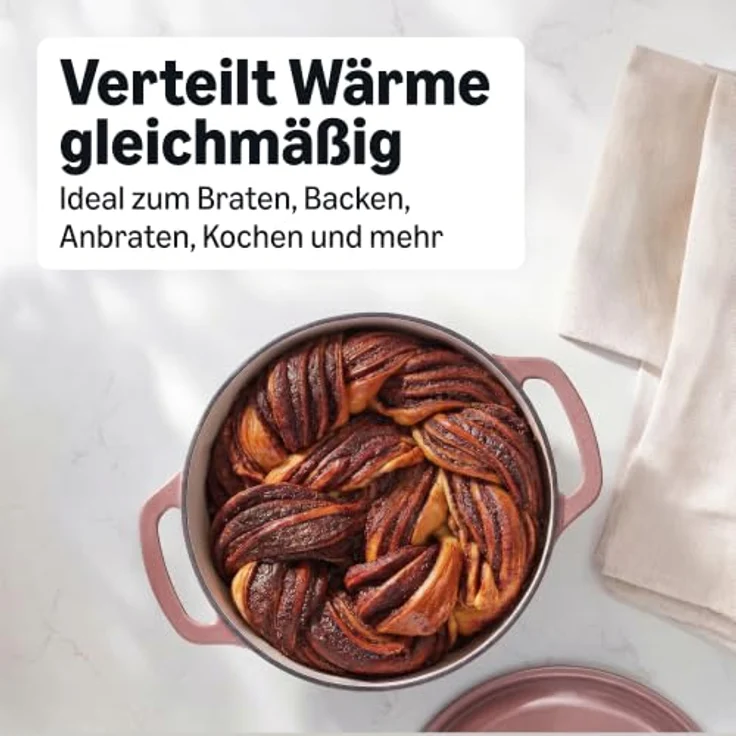 Amazon Basics Schmortopf Rund, Emaillierter Gusseisen Dutch Oven, 4,1 L, Lehmfarben, für alle Herdarten geeignet – Bild 3