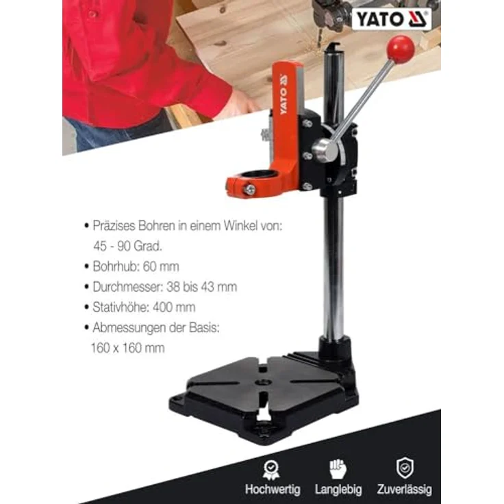 Yato Bohrmaschinenständer 400mm, präziser Maschinenhalter mit Winkelbohrfunktion und stabilem Stativ – Bild 4
