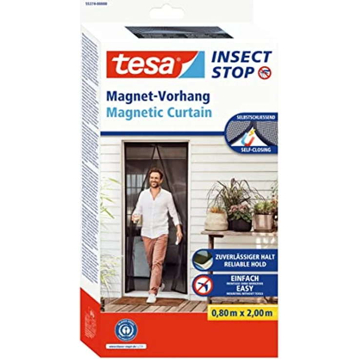 Tesa Magnetvorhang selbstschließend - Insektenschutzvorhang mit Magneten für Balkon und Terrassentüren - zur einfachen Montage ohne Bohren - 2.0 m x 0.8 m – Bild 2