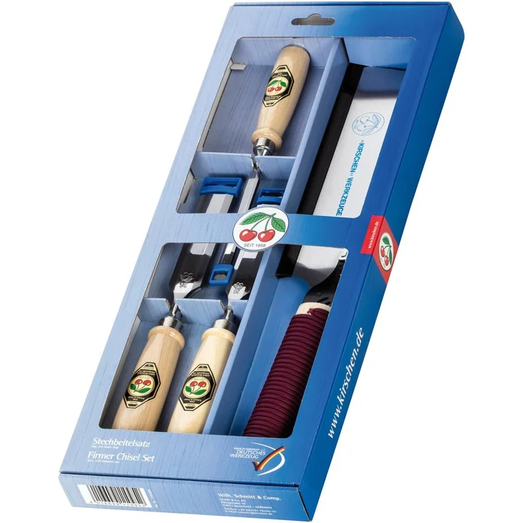 Kirschen 1195000 Stechbeitel-Set + Japansäge 225mm, 4-teilig , kurze, leichte Beitel, Spezial-Werkzeugstahl, Handgeschmiedet, ±HRc61, Winkel: 25°, Je 1x 10, 20, 26mm – Bild 2