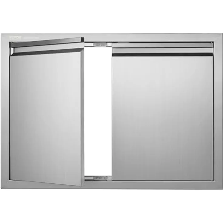 VEVOR Grill-Zugangstür, Doppelte Außenküchentür aus Edelstahl, 762 x 532 x 45 mm, vertikale Wandtür mit versenkbaren Griffen