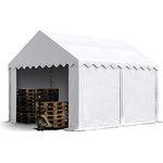 TOOLPORT Lagerzelt 4x4 m Industriezelt Unterstand PVC Plane 750 N weiß mit Bodenrahmen und Dachverstärkung