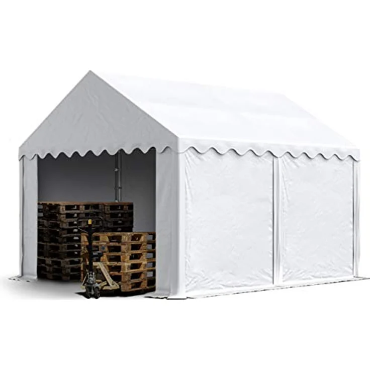 TOOLPORT Lagerzelt 4x4 m Industriezelt Unterstand PVC Plane 750 N weiß mit Bodenrahmen und Dachverstärkung – Bild 1