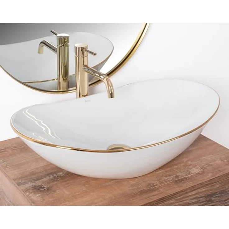 wohnwerk.idee Aufsatzwaschbecken Waschbecken Royal Gold Weiß 60,5x36cm – Bild 8