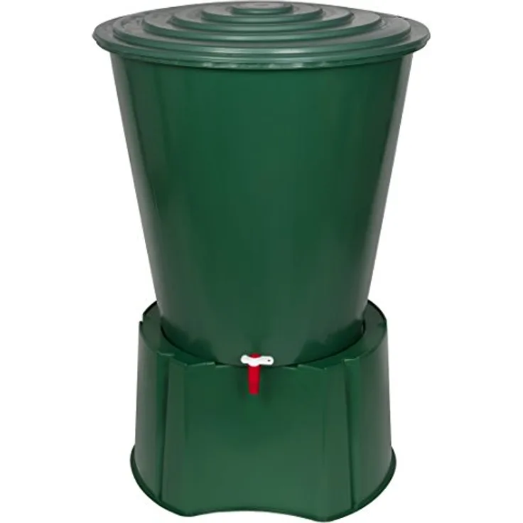 Kreher XL Regentonne 210 Liter aus Kunststoff in Grün mit Monoblock Stand, Wasserhahn und Sicherheitsverschluss - Top Qualität