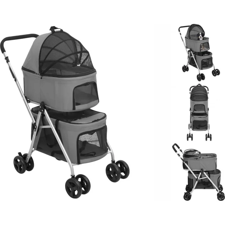 vidaXL Hunde-Transportbox Hundewagen für 2 Hunde Faltbar Grau 83x48x97 cm Oxford-Gewebe