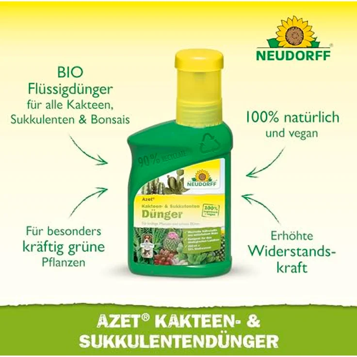 Neudorff Azet Kakteen- & SukkulentenDünger, Bio Dünger 250 ml für 50L Gießwasser, 100 % organisch und vegan mit Dosierbecher – Bild 2