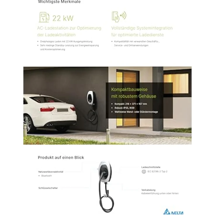 Delta Elektroauto Ladestation AC MAX Basic (Typ 2, 11 kW, 16 A) in robustem Design, inklusive 5m Ladekabel – Bild 8
