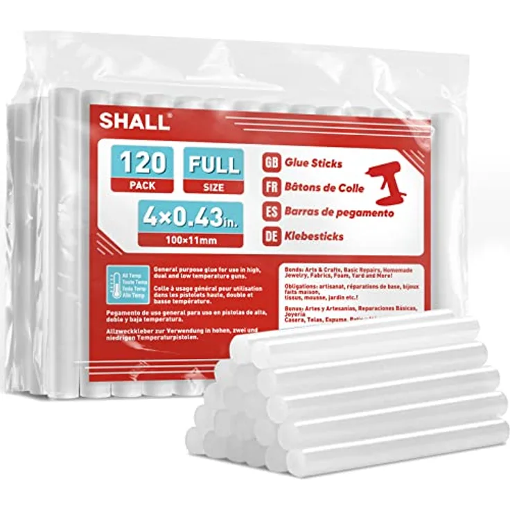SHALL Heißklebesticks, 11 x 100 mm, 120er-Pack, durchsichtige Klebestifte für All-Temp-Klebepistolen, starke Bindung und Flexibilität, Mehrzweck für Basteln und DIY-Projekte